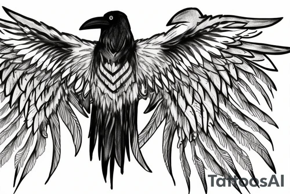 raven with wings that dissolve tattoo idea