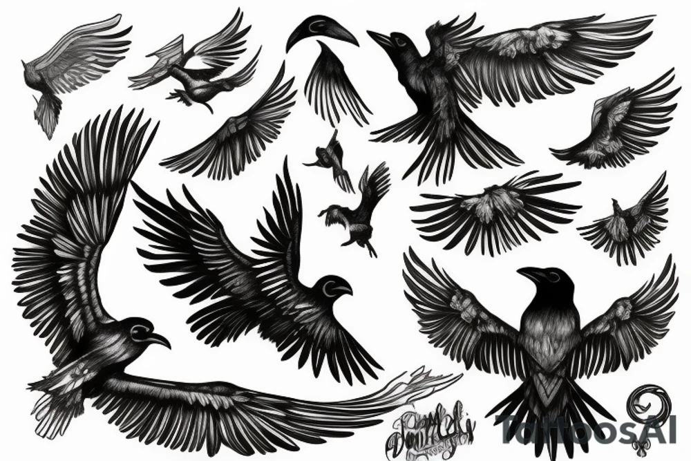 raven with wings that dissolve tattoo idea