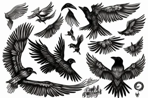 raven with wings that dissolve tattoo idea
