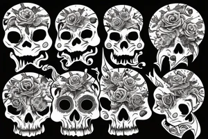 three skulls, one is on the chest others on the shoulders looking the side ways tattoo idea