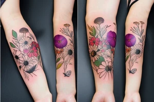 bouquet of wild flowers with a bee tattoo idea