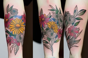 bouquet of wild flowers with a bee tattoo idea