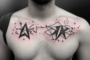 A constellation tattoo with the names of the stars or a quote that inspires the person to explore the universe. Placement is on a male chest pec tattoo idea
