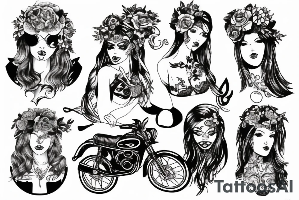 Old motorcycle girl tattoo idea