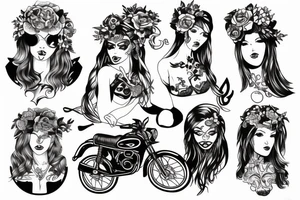 Old motorcycle girl tattoo idea