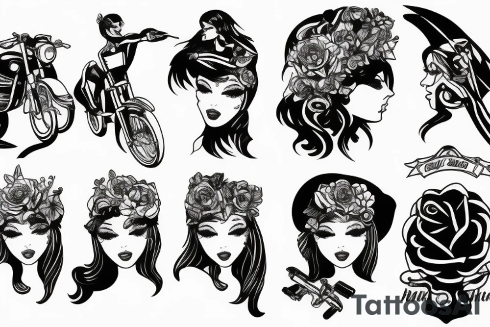 Old motorcycle girl tattoo idea