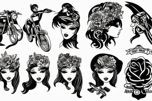 Old motorcycle girl tattoo idea
