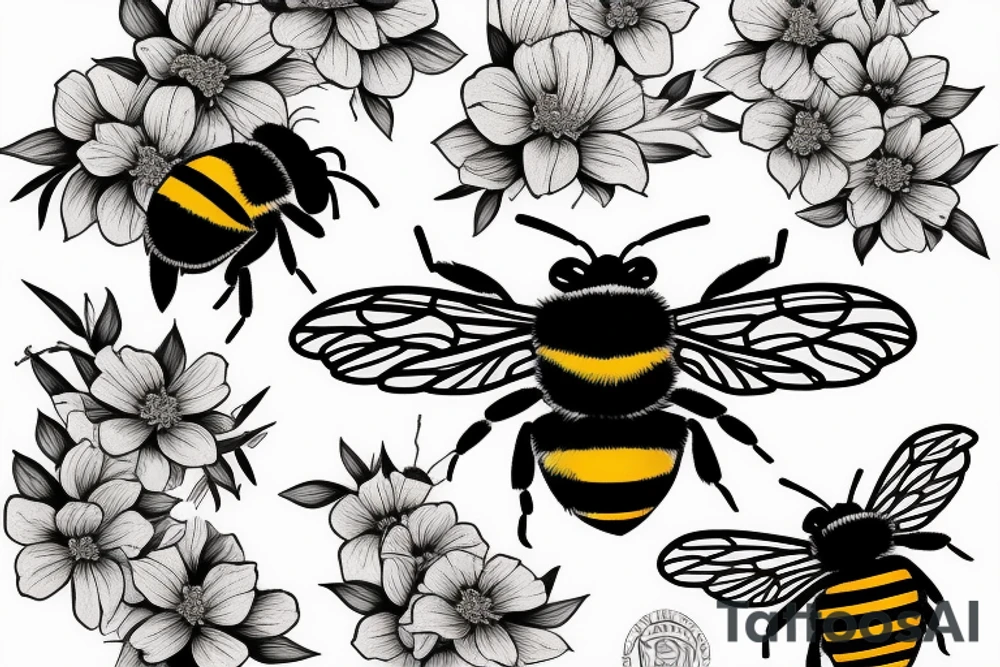 Bumblebees pollinating sakura tattoo idea