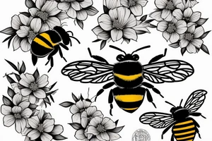 Bumblebees pollinating sakura tattoo idea