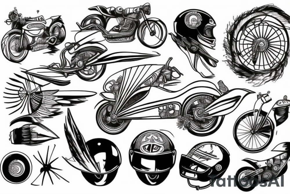Motorcycle old school helmet wind wheel tattoo idea