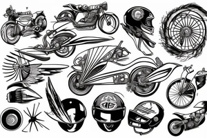 Motorcycle old school helmet wind wheel tattoo idea