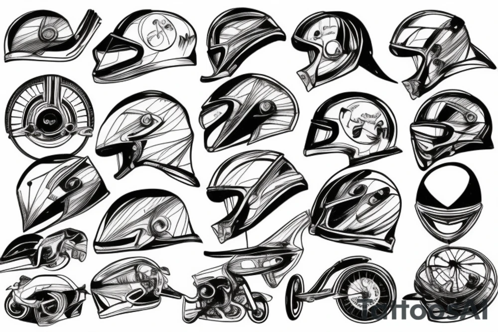 Motorcycle old school helmet wind wheel tattoo idea