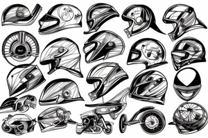 Motorcycle old school helmet wind wheel tattoo idea