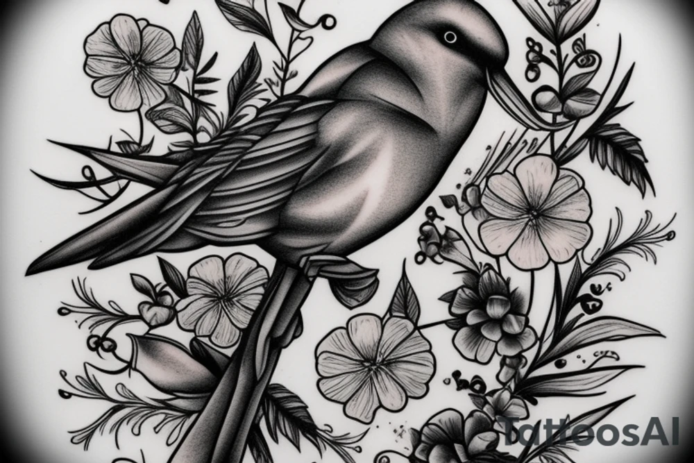 Humingbird on flower tattoo idea