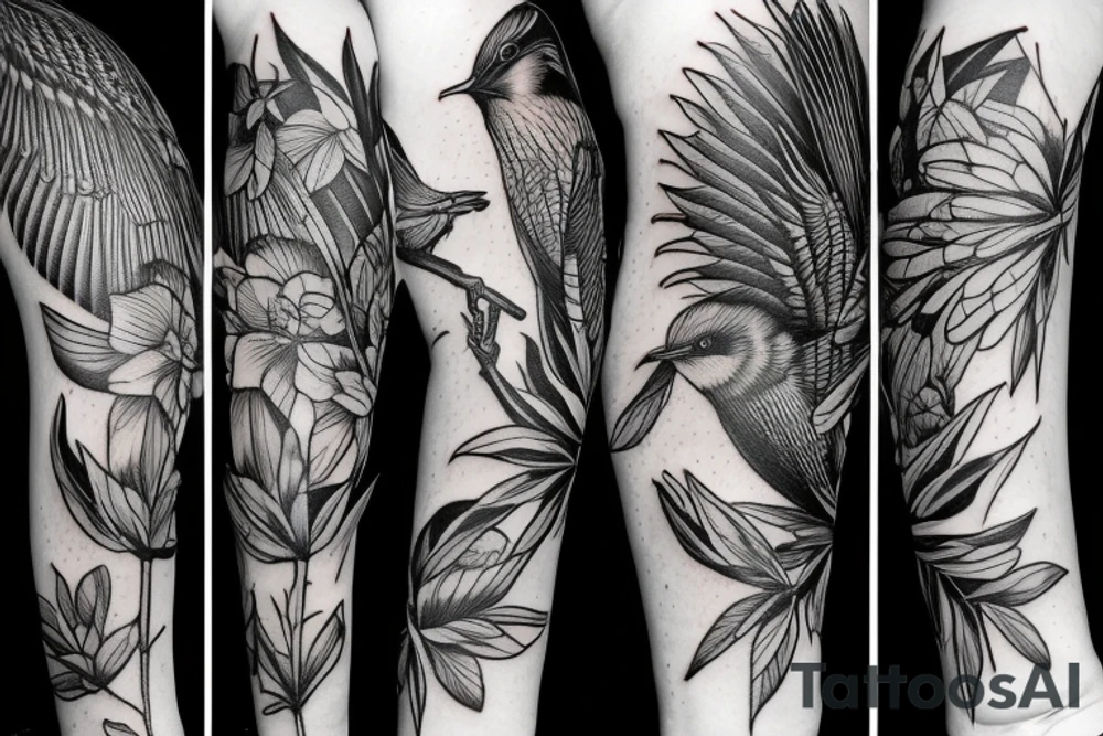 Humingbird on flower tattoo idea