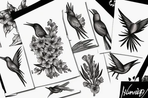Humingbird on flower tattoo idea