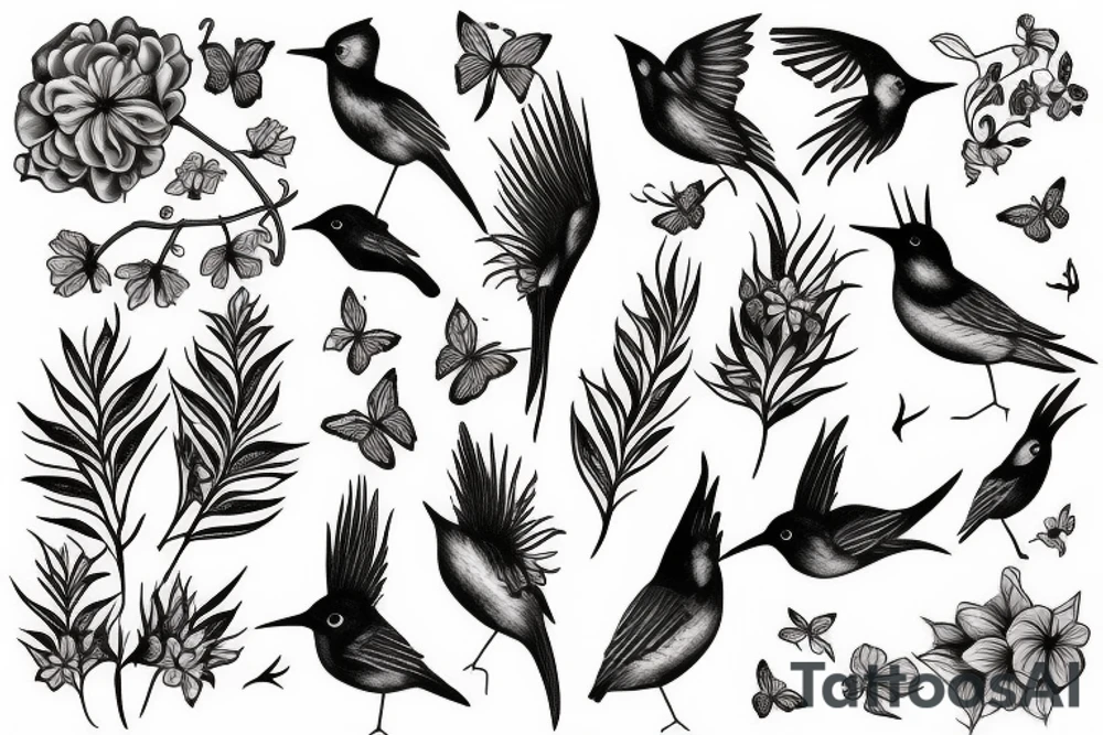 Humingbird on flower tattoo idea