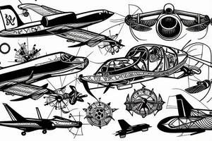 Sport airplane flying in front of air turbine engine tattoo idea