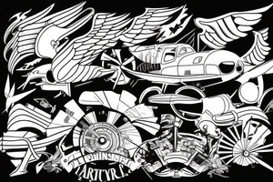 Sport airplane flying in front of air turbine engine tattoo idea
