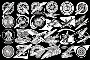 Sport airplane flying in front of air turbine engine tattoo idea