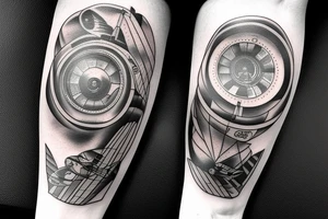 Sport airplane flying in front of air turbine engine tattoo idea