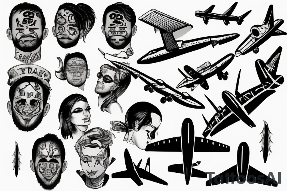 Sport airplane flying face tattoo idea