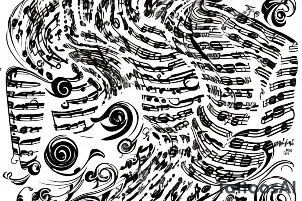 Swirly music notation going down my right foot with the script “add some music to your day” written next to it tattoo idea