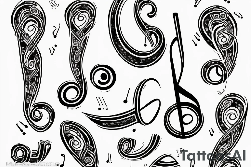 Music notes in a banner tattoo idea