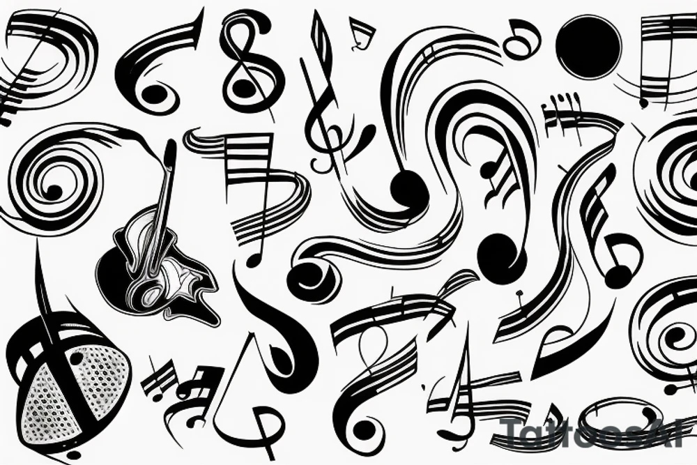 Music notes in a banner tattoo idea