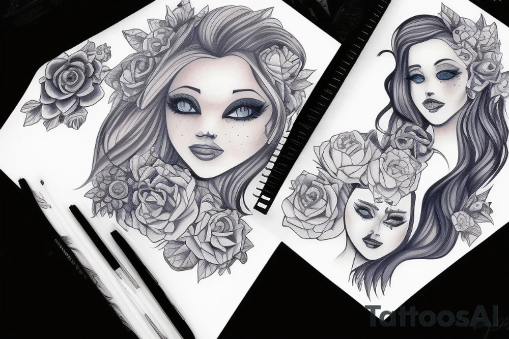 Girls face relaxed blue eyes tattoo idea