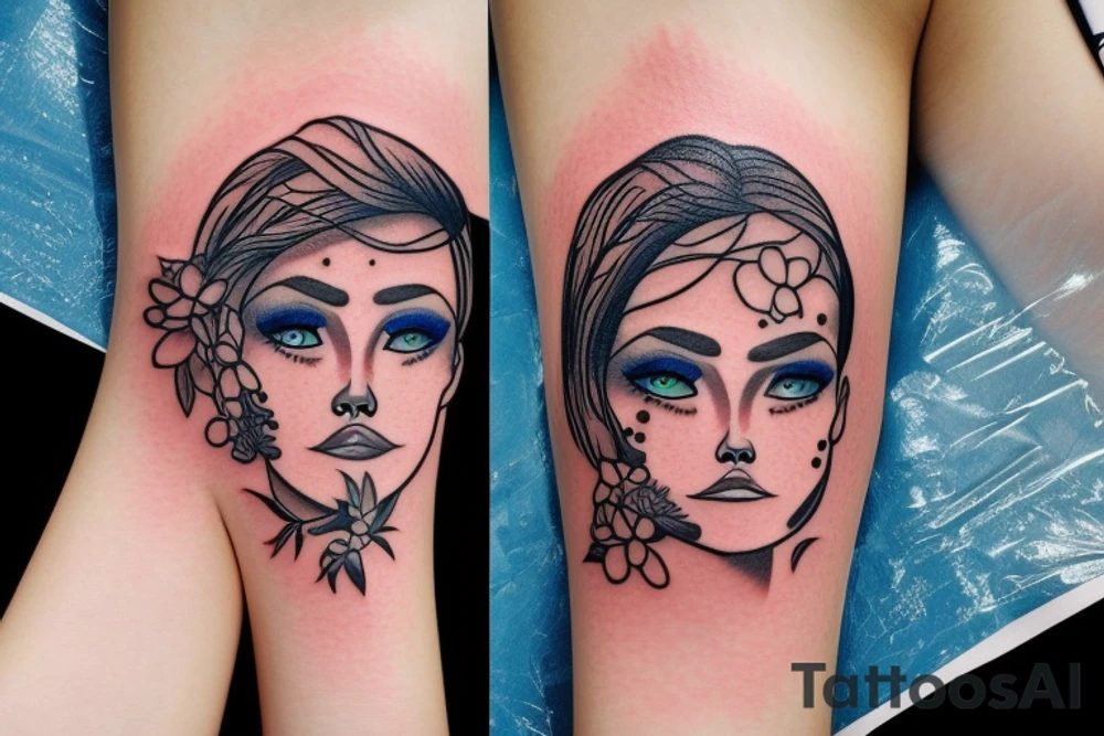 Girls face relaxed blue eyes tattoo idea