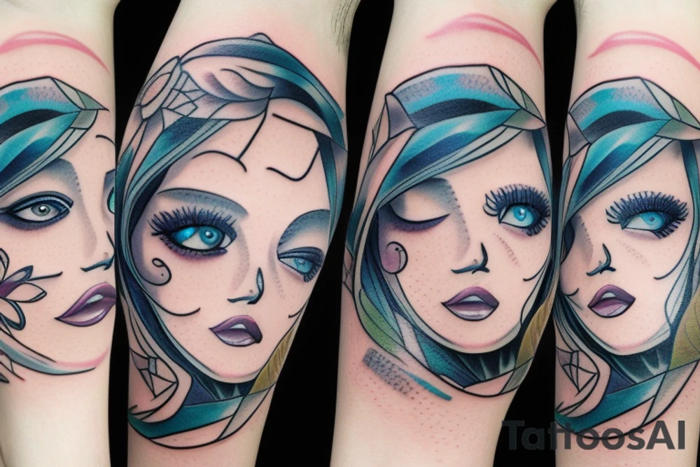 Girls face relaxed blue eyes tattoo idea