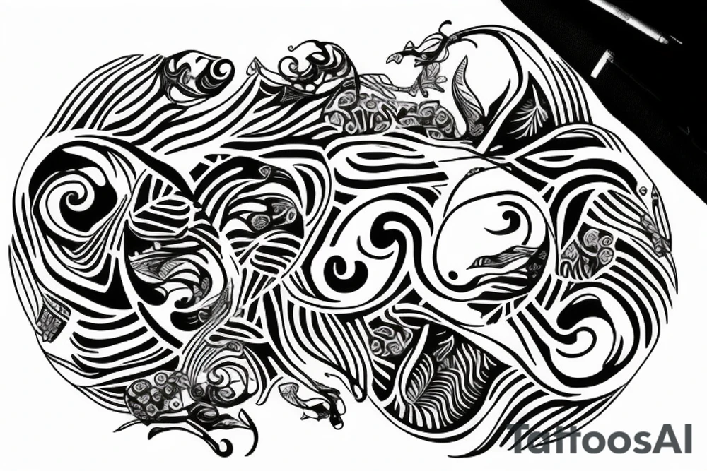 A ying Yang with rainforest and reef tattoo idea