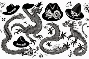 Small dragon wearing hat tattoo idea