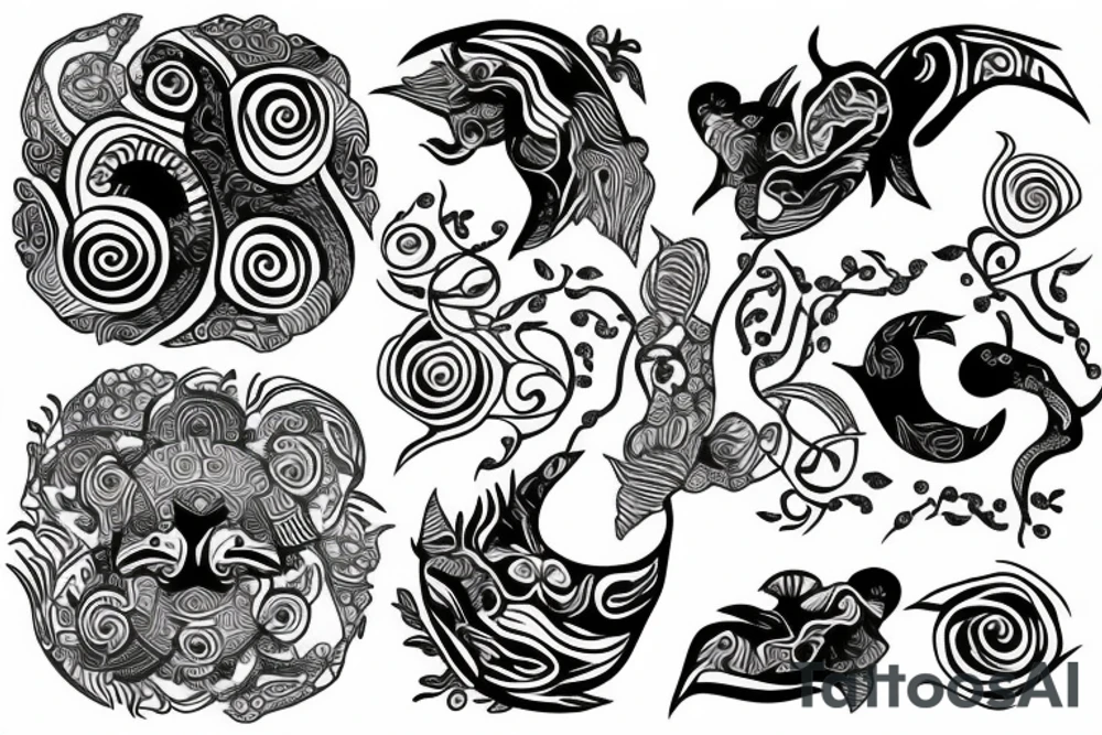 A ying Yang with rainforest and reef tattoo idea
