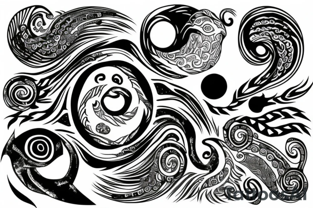 A ying Yang with rainforest and reef tattoo idea