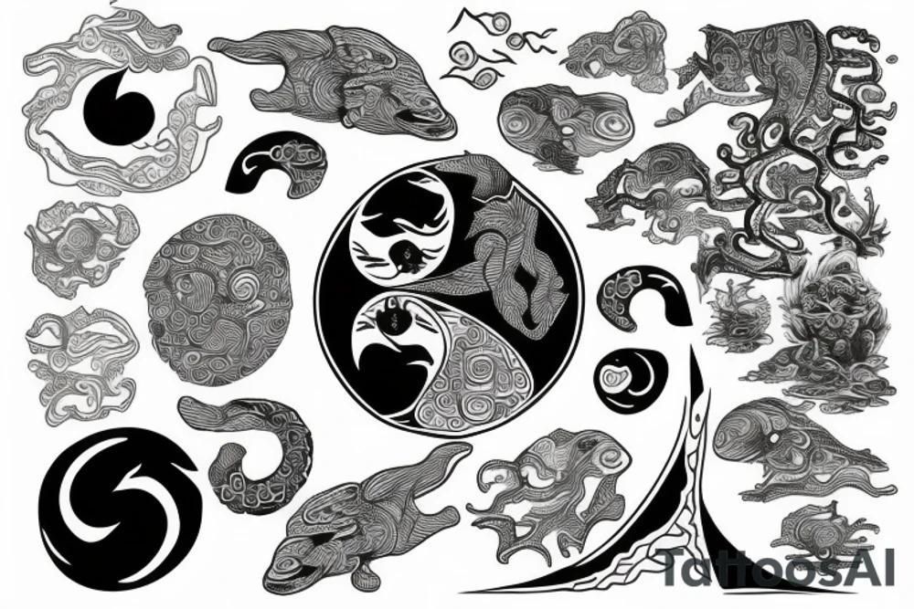 A ying Yang with rainforest and reef tattoo idea