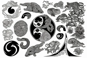 A ying Yang with rainforest and reef tattoo idea