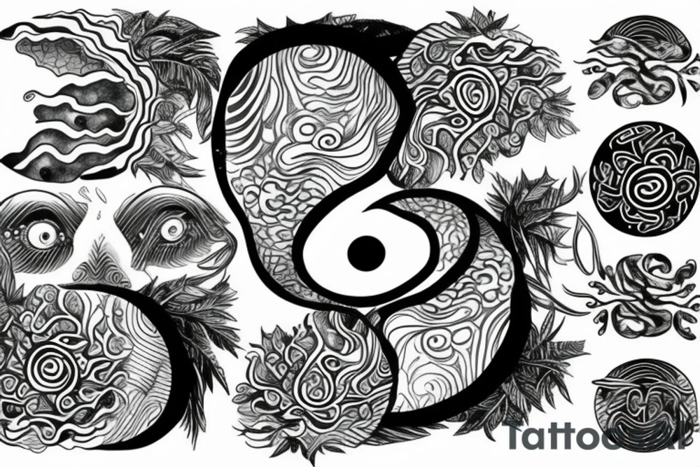 A ying Yang with rainforest and reef tattoo idea