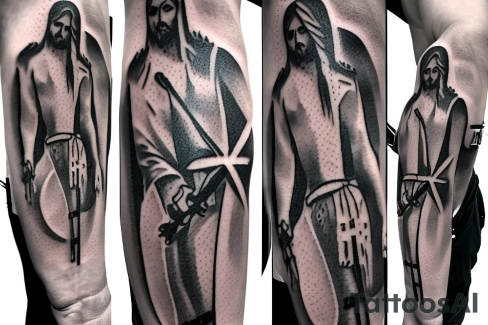 Jesus crucifixion on a sword instead of cross tattoo idea