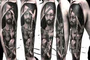 Jesus crucifixion on a sword instead of cross tattoo idea