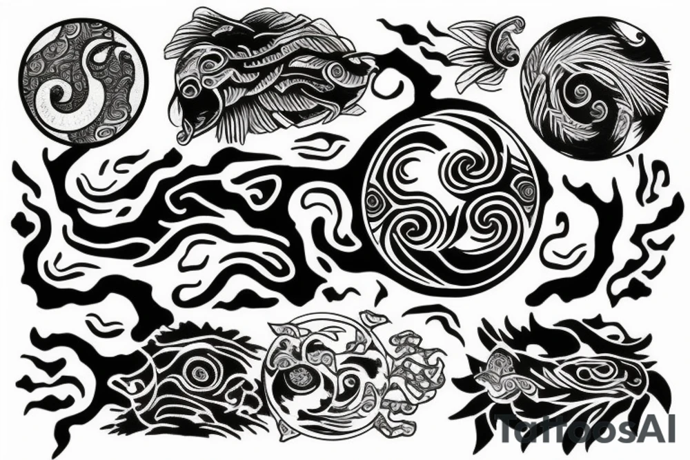 Reef and rainforest yin Yang tattoo idea