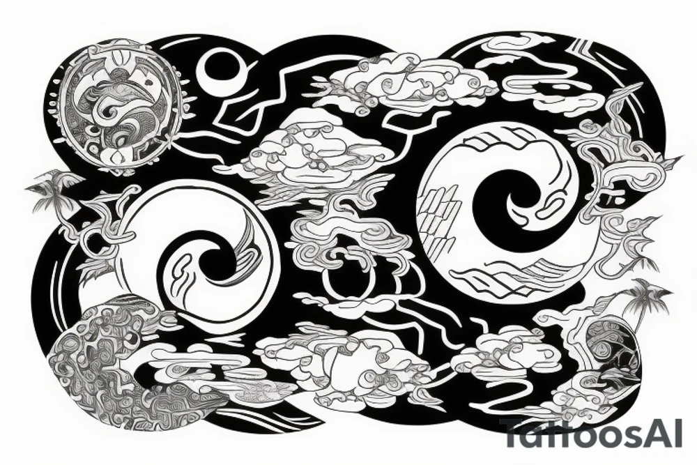 Yin Yang with rainforest and ocean tattoo idea