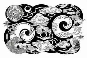 Yin Yang with rainforest and ocean tattoo idea