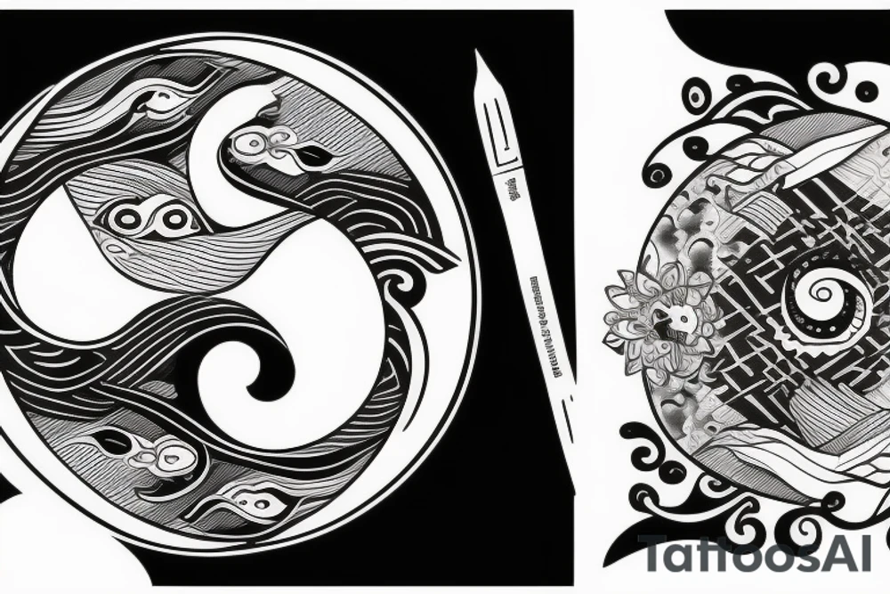 Yin Yang with rainforest and ocean tattoo idea