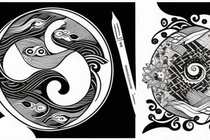 Yin Yang with rainforest and ocean tattoo idea