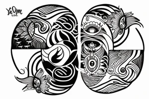 Yin Yang with rainforest in one side and ocean on the other tattoo idea