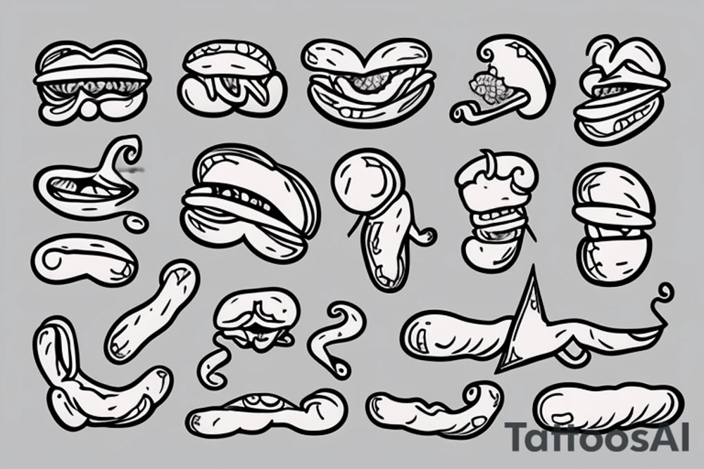 a hot dog with dog legs and nose and tail tattoo idea