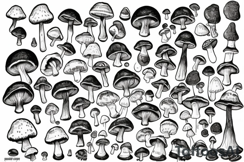 below is the planet earth, from which grows a large tree, the crown of which is the cap of a fly agaric tattoo idea