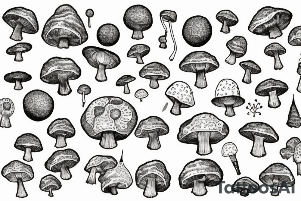 below is the planet earth, from which grows a large tree, the crown of which is the cap of a fly agaric tattoo idea